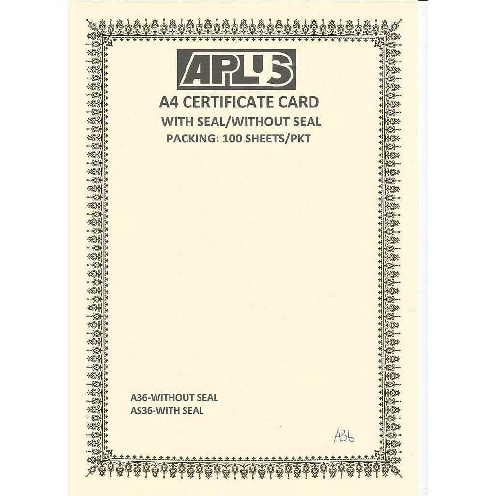 APLUS A4 160GM CERTIFICATE CARD - A36 *