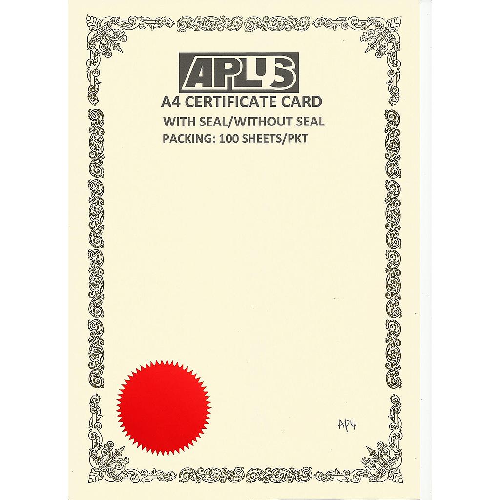 APLUS A4 160GM CERTIFICATE CARD V/SEAL - APS4 *