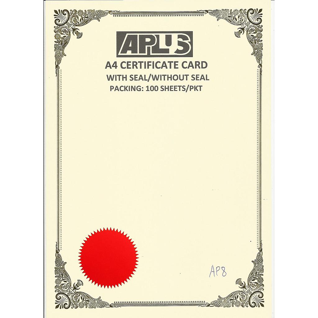 APLUS A4 160GM CERTIFICATE CARD V/SEAL - APS8 *
