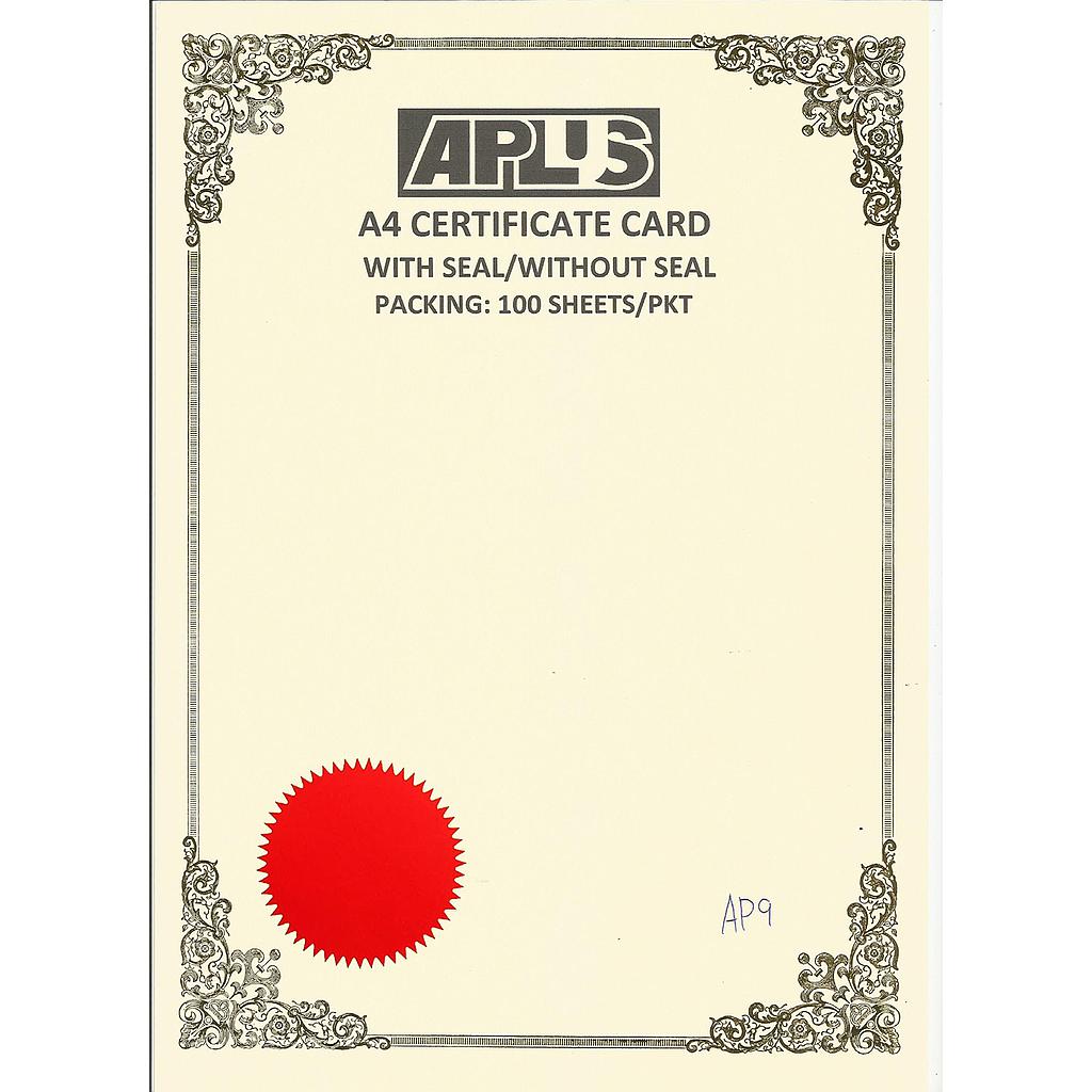 APLUS A4 160GM CERTIFICATE CARD V/SEAL - APS9 *