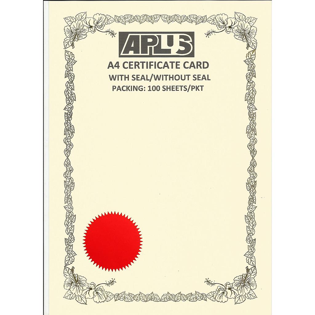 APLUS A4 160GM CERTIFICATE CARD V/SEAL - AS01 *