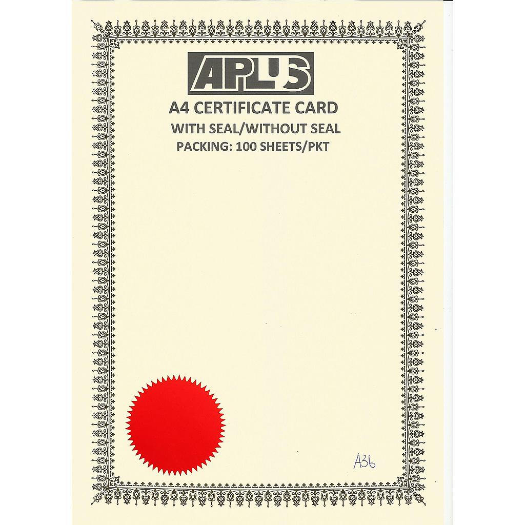APLUS A4 160GM CERTIFICATE CARD V/SEAL - AS36 *