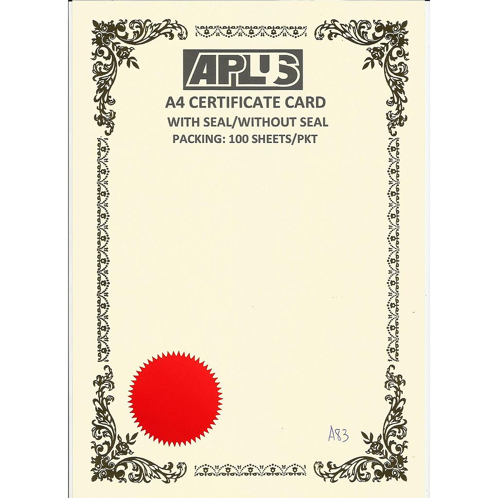 APLUS A4 160GM CERTIFICATE CARD V/SEAL - AS83 *