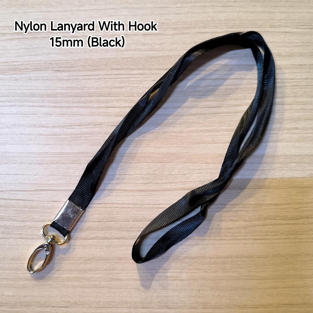 NYLON LANYARD WITH HOOK 15MM - BLACK
