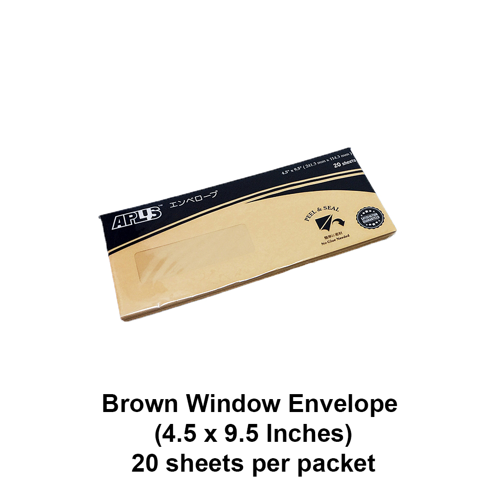 APLUS BWE4595 4.5" X 9.75" BROWN WINDOW ENVELOPE 20'S (P&amp;S) - "WHILE STOCK LAST"