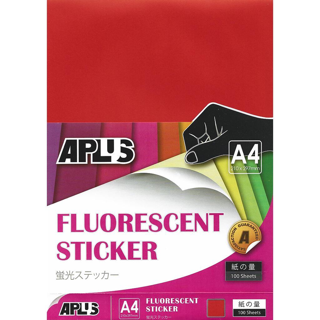 APLUS A4 FLOURESCENT STICKER - CHILI RED 100'S *