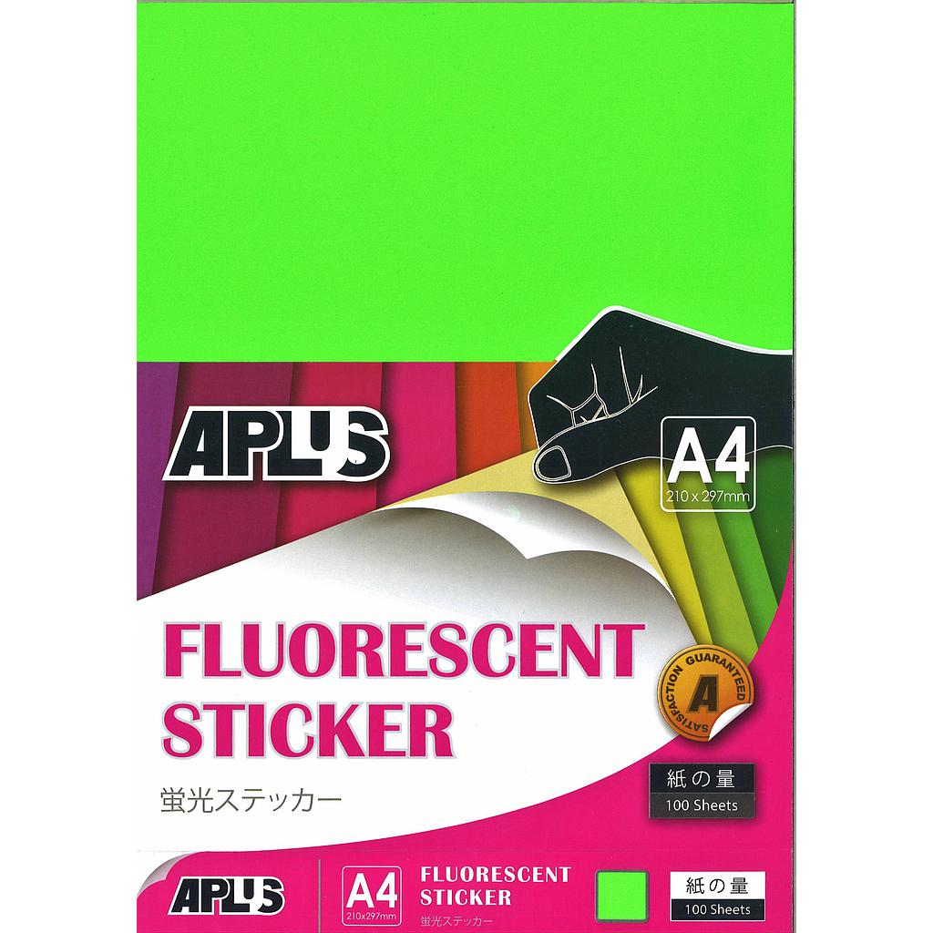 APLUS A4 FLOURESCENT STICKER - GREEN 100'S *