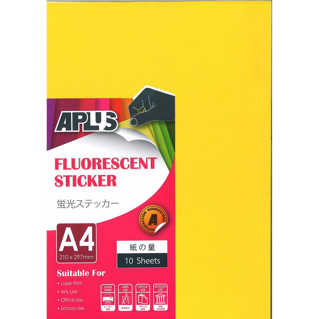 APLUS A4 FLOURESCENT STICKER - G.YELLOW 10'S *