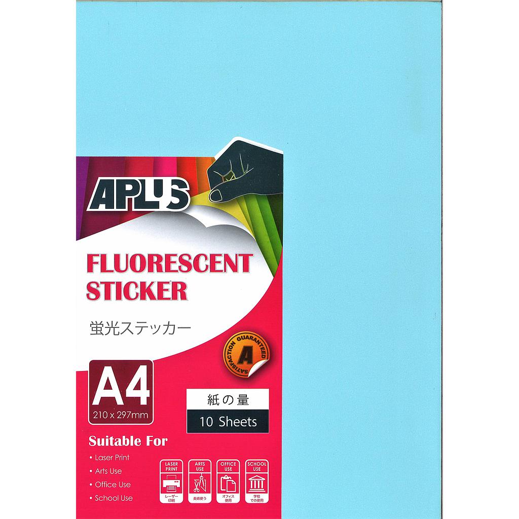 APLUS A4 FLOURESCENT STICKER - L.BLUE 10'S *