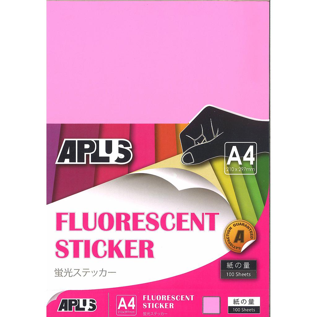APLUS A4 FLOURESCENT STICKER - L.PINK 100'S *