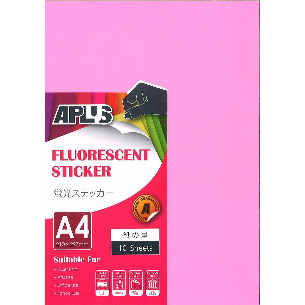 APLUS A4 FLOURESCENT STICKER - L.PINK 10'S *
