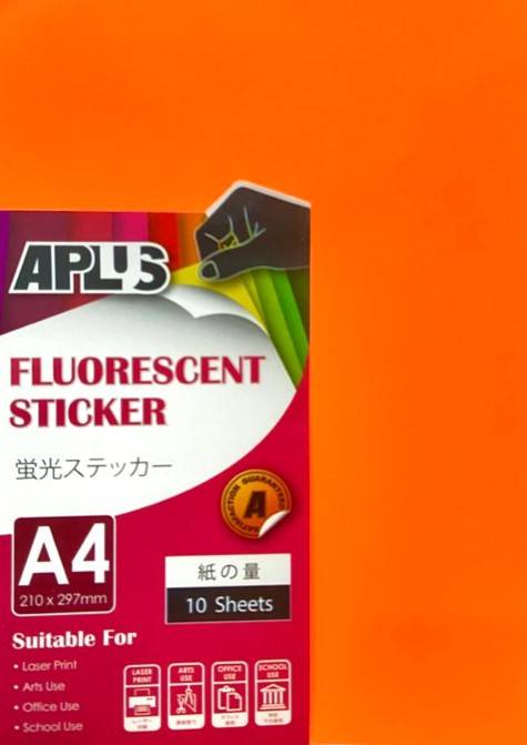 APLUS A4 FLOURESCENT STICKER - ORANGE 10'S *