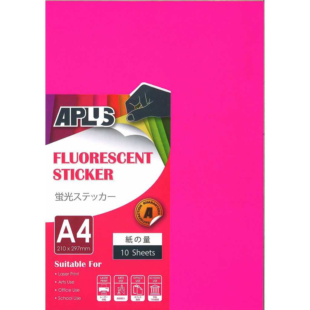 APLUS A4 FLOURESCENT STICKER - PINK 10'S *