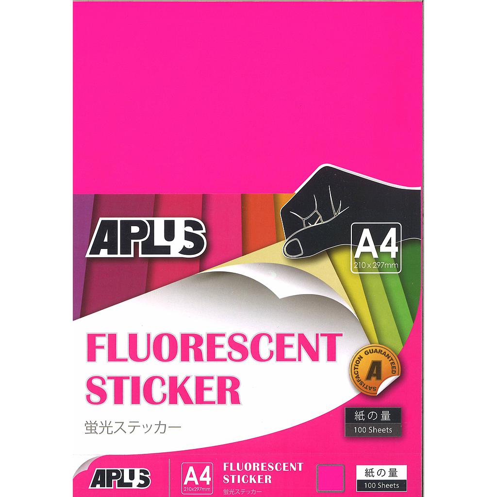 APLUS A4 FLOURESCENT STICKER - PINK 100'S *
