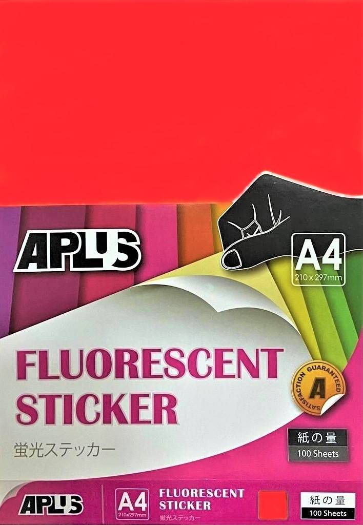 APLUS A4 FLOURESCENT STICKER - RED 100'S *