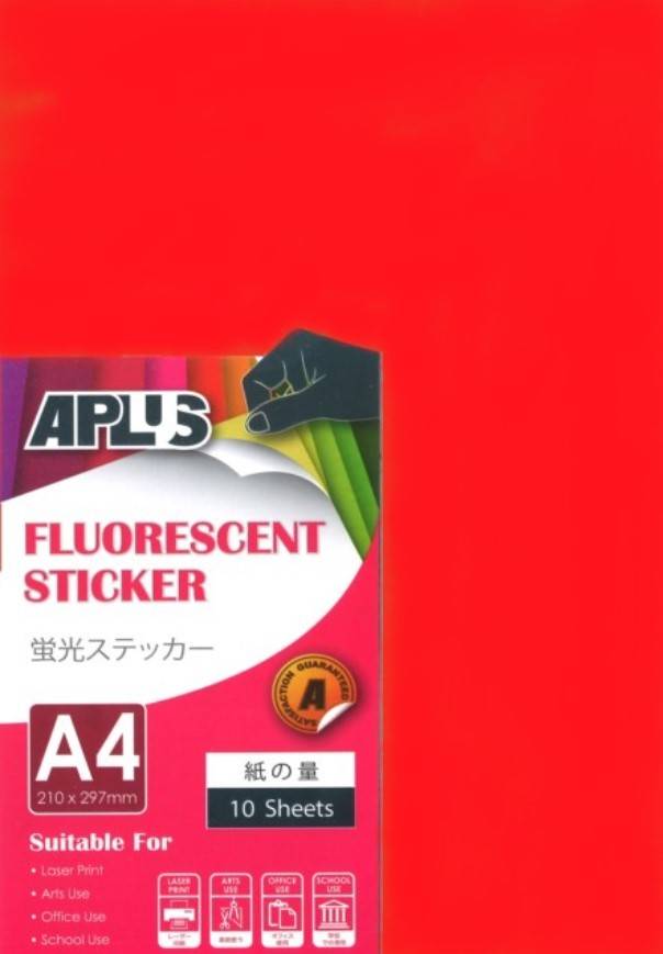 APLUS A4 FLOURESCENT STICKER - RED 10'S *