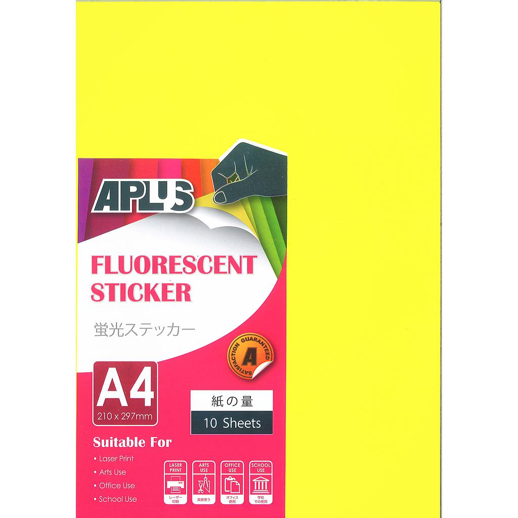 APLUS A4 FLOURESCENT STICKER - YELLOW 10'S *
