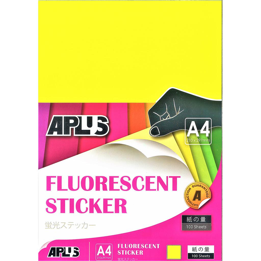 APLUS A4 FLOURESCENT STICKER - YELLOW 100'S *