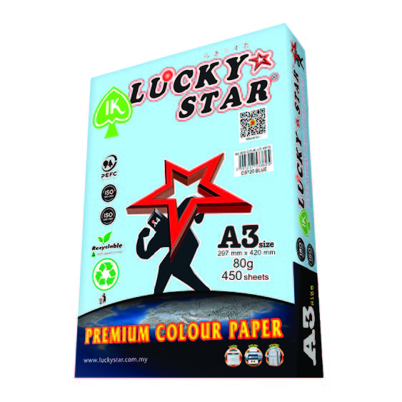 LUCKYSTAR CS120 A3 80GM COLOUR PAPER 450'S - BLUE #