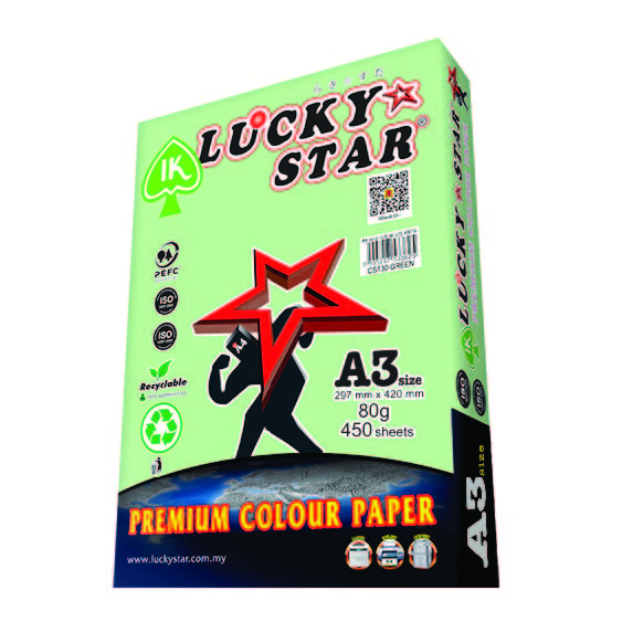 LUCKYSTAR CS130 A3 80GM COLOUR PAPER 450'S - GREEN #