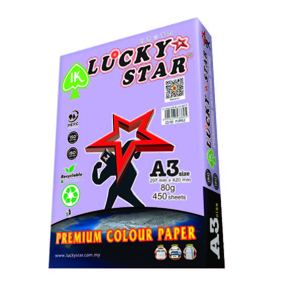 LUCKYSTAR CS185 A3 80GM COLOUR PAPER 450'S - PURPLE # 