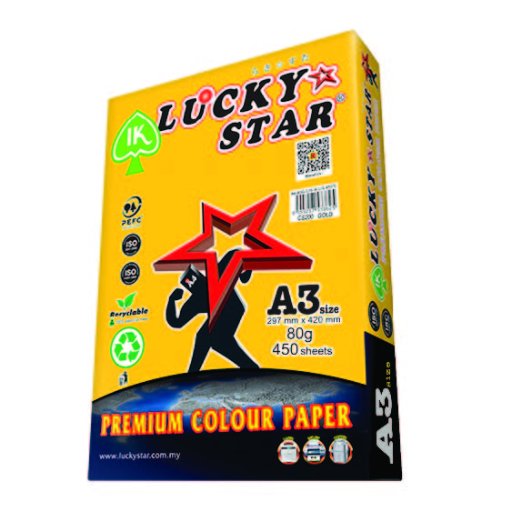 LUCKYSTAR CS200 A3 80GM COLOUR PAPER 450'S - GOLD #