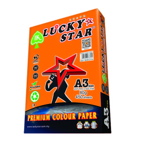 LUCKYSTAR CS240 A3 80GM COLOUR PAPER 450'S - SAFFRON/ORANGE #