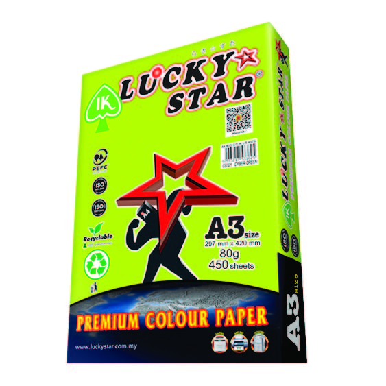 LUCKYSTAR CS321 A3 80GM COLOUR PAPER 450'S - CYBER GREEN #