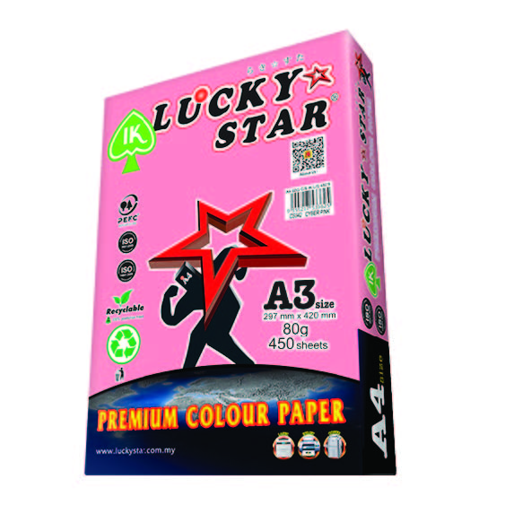 LUCKYSTAR CS342 A3 80GM COLOUR PAPER 450'S - CYBER PINK #