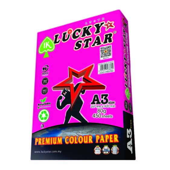 LUCKYSTAR CS350 A3 80GM COLOUR PAPER 450'S - CYBER RED #