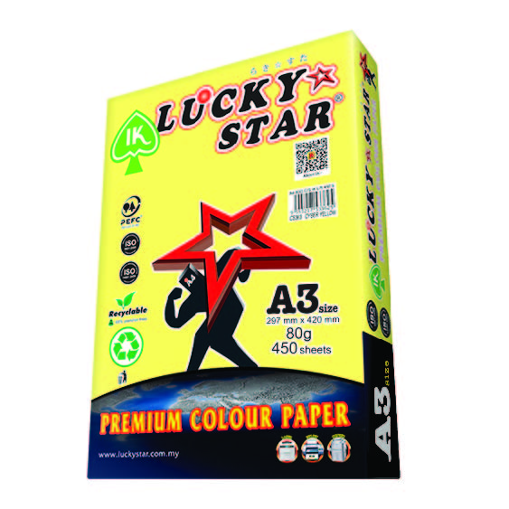LUCKYSTAR CS363 A3 80GM COLOUR PAPER 450'S - CYBER YELLOW #