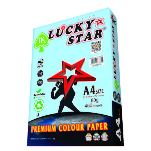 LUCKYSTAR CS120 A4 80GM COLOUR PAPER 450'S - BLUE #