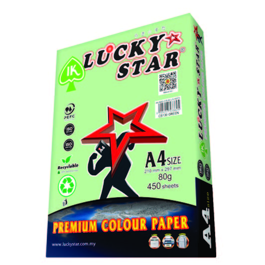 LUCKYSTAR CS130 A4 80GM COLOUR PAPER 450'S - GREEN #