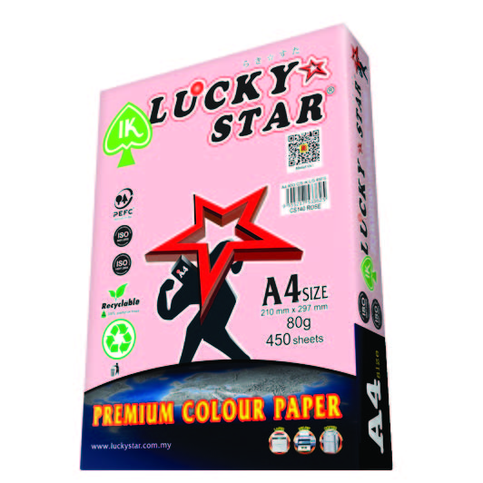 LUCKYSTAR CS140 A4 80GM COLOUR PAPER 450'S - ROSE #