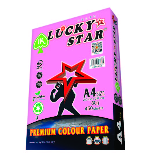 LUCKYSTAR CS170 A4 80GM COLOUR PAPER 450'S - PINK #