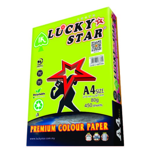LUCKYSTAR CS395 A4 80GM COLOUR PAPER 450'S - CYBER MIX #