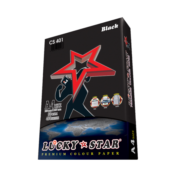 LUCKYSTAR CS401 A4 80GM COLOUR PAPER 450'S - BLACK #