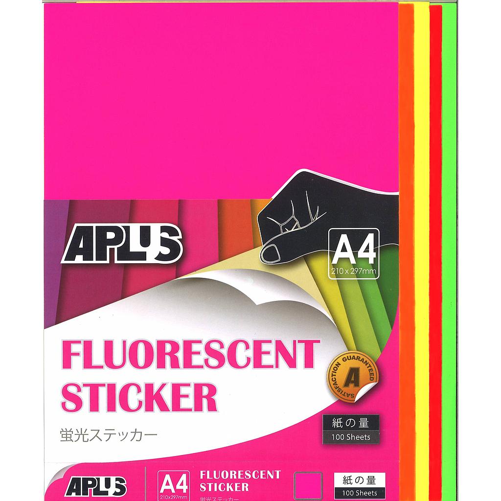 APLUS A4 FLOURESCENT STICKER - MIX COL 100'S *