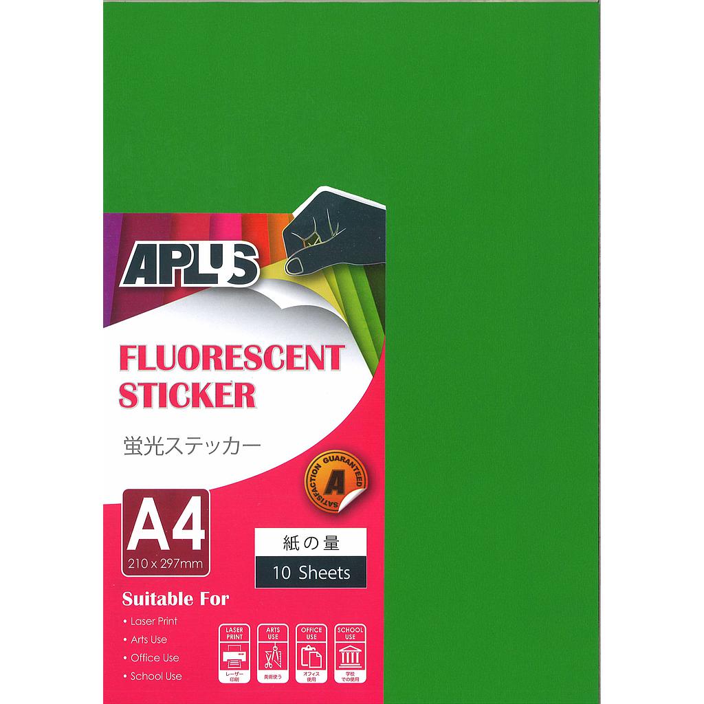 APLUS A4 FLOURESCENT STICKER - D.GREEN 10'S *
