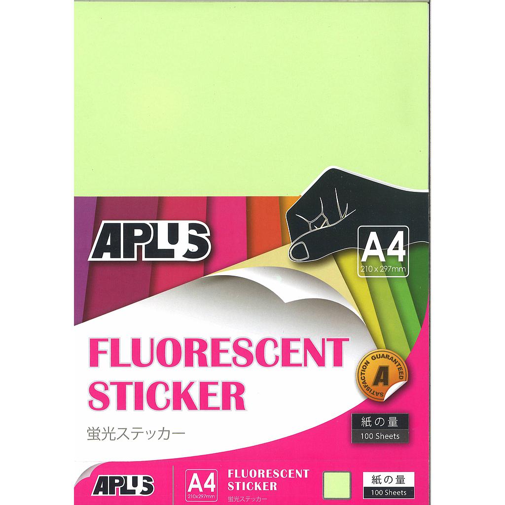 APLUS A4 FLOURESCENT STICKER - L.GREEN 100'S *
