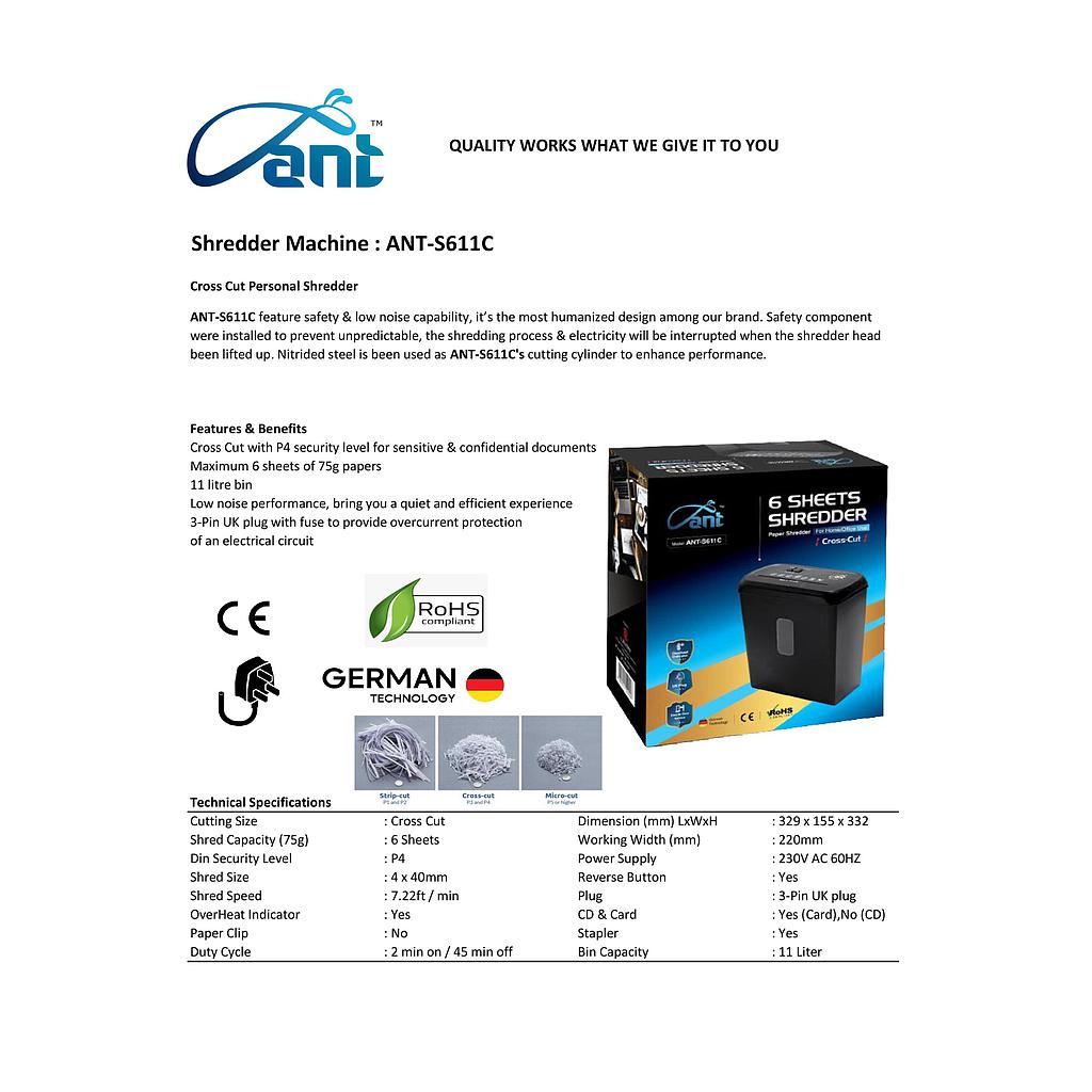 ANT S611C CROSS CUT PAPER SHREDDER