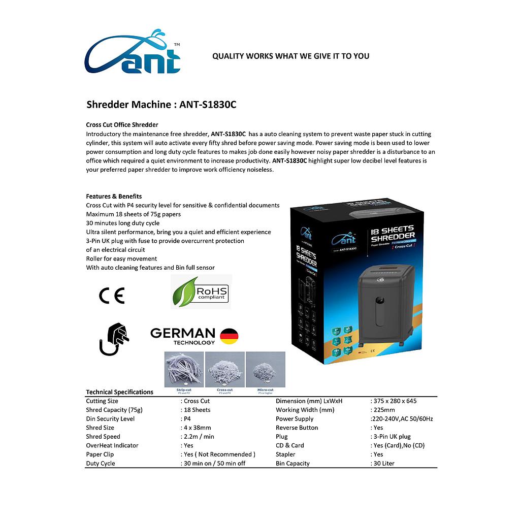 ANT S1830C CROSS CUT PAPER SHREDDER