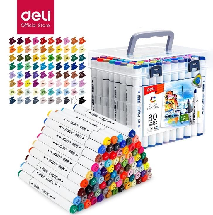 DELI E70803-80 SKETCH MARKER DUAL TIPS 80 COL